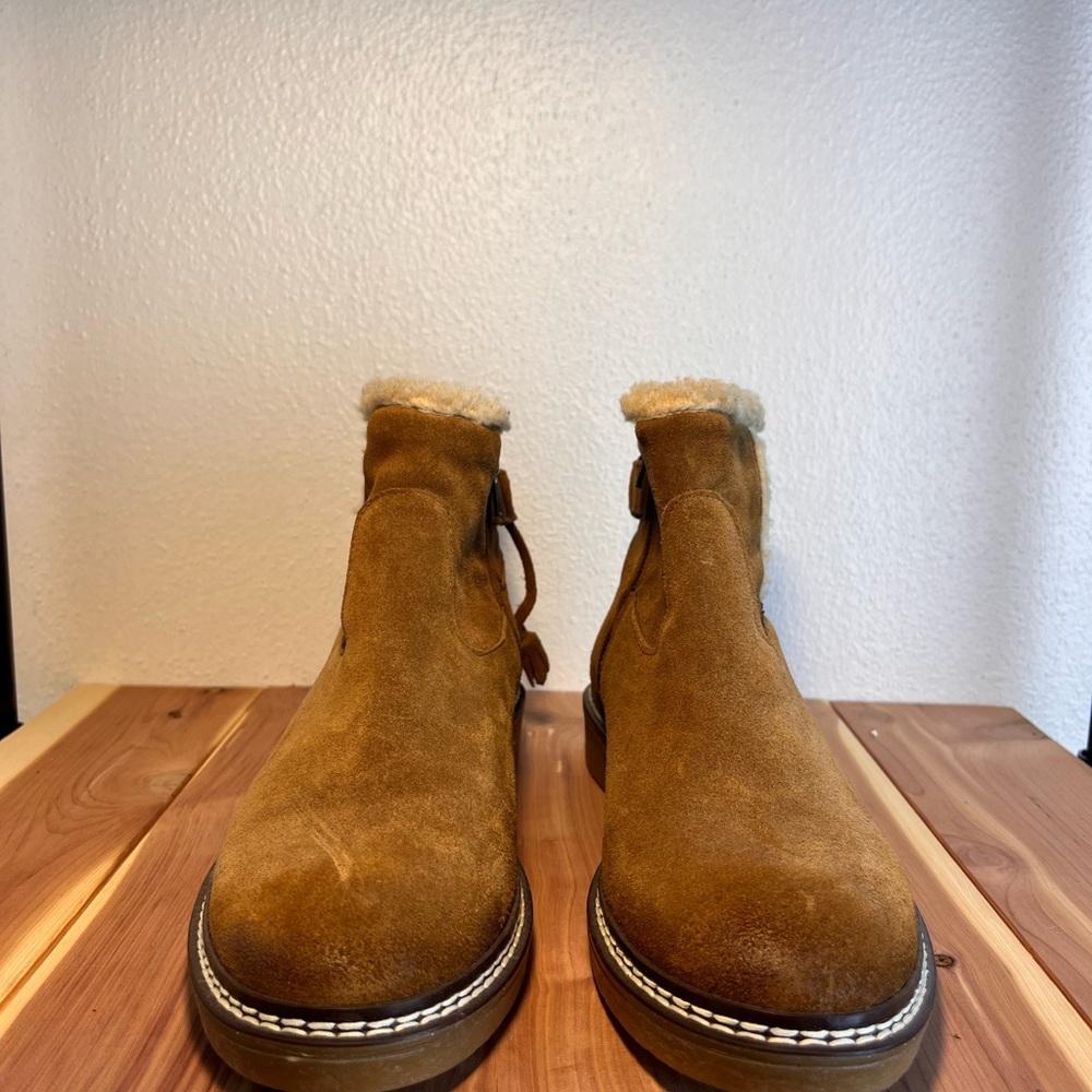 Chestnut Suede Shearling-Lined Ankle Boots